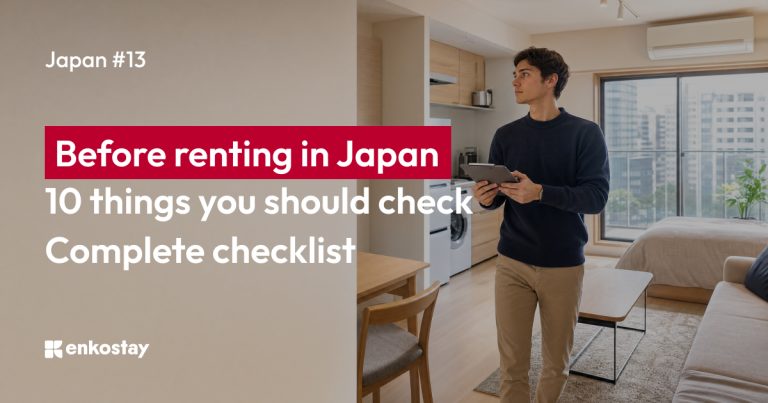 Young foreign professional inspecting a furnished apartment before renting an apartment in Japan using a rental checklist.