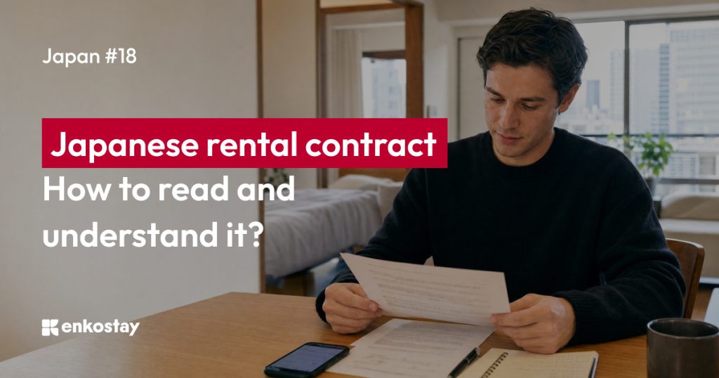 Foreigner reading a Japanese rental contract guide before renting an apartment in Japan