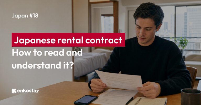 Foreigner reading a Japanese rental contract guide before renting an apartment in Japan