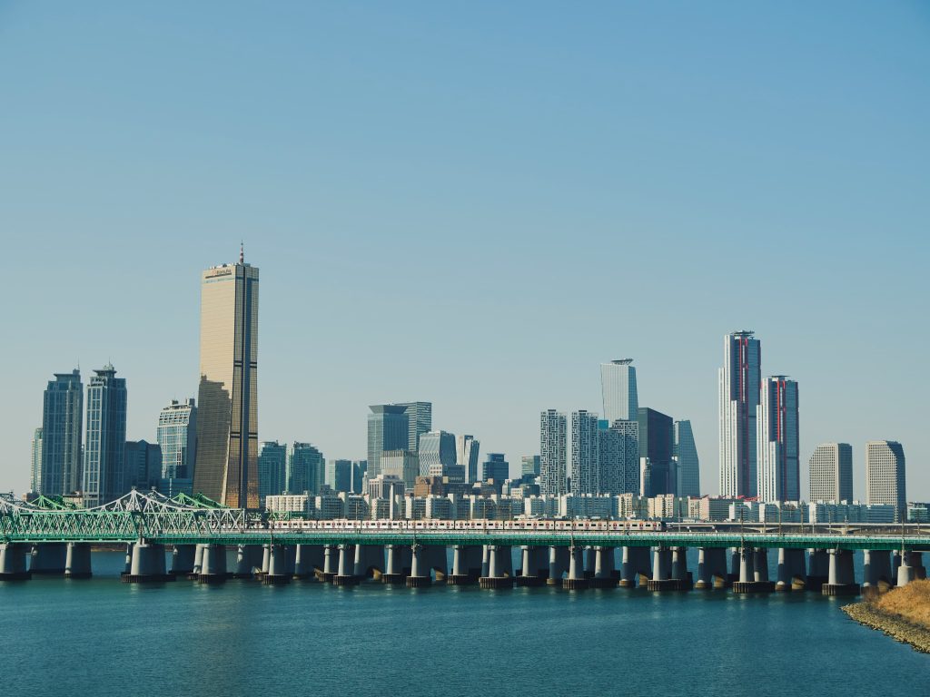 Seoul's modern high-rise skyline along the Han River, seen from across the water