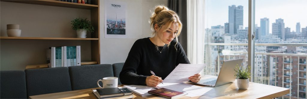 International student reviewing the documents needed to rent an apartment in Japan before signing a lease