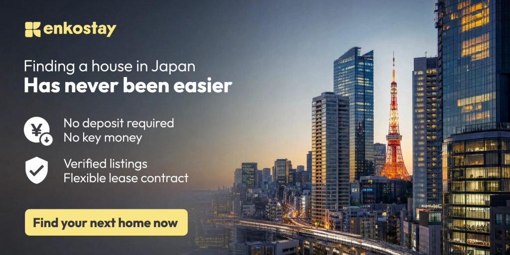 Enkostay platform helping foreigners find furnished apartments in Japan with no deposit, no key money, verified listings, and flexible leases.