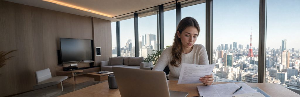 foreigner discussing Japan apartment rental guarantor requirements with a housing agent