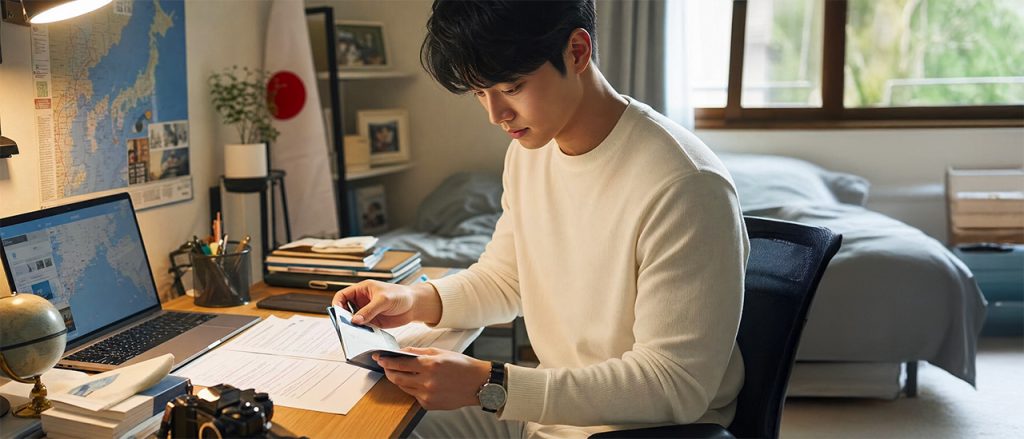 Foreign student preparing Japan visa application documents before moving to Japan