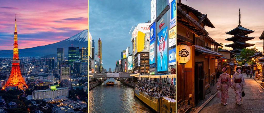 Comparison of Tokyo, Osaka and Kyoto, three of the best cities to live in Japan for foreigners, highlighting their unique lifestyle, culture and neighborhoods.