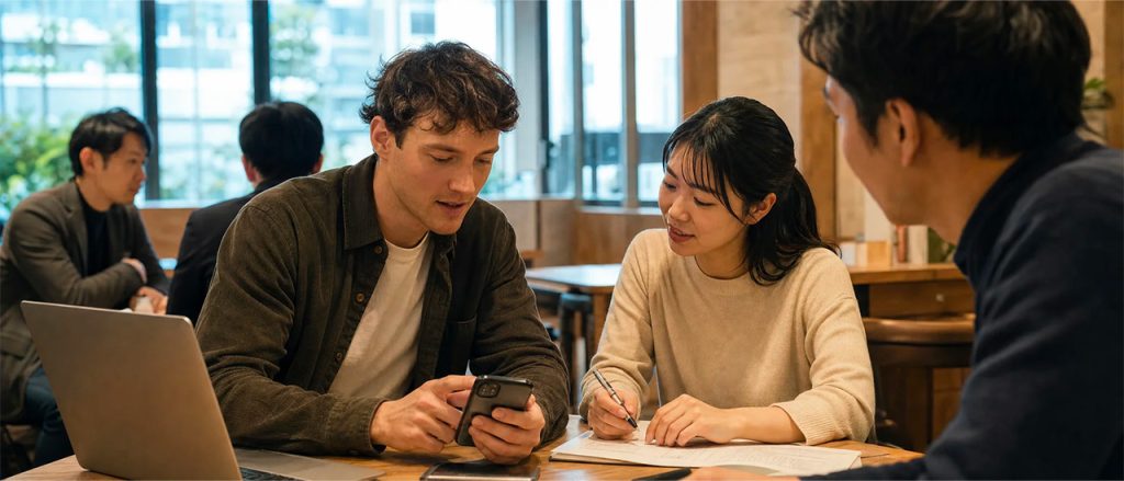 Foreigner working in Japan without speaking Japanese fluently with local coworkers